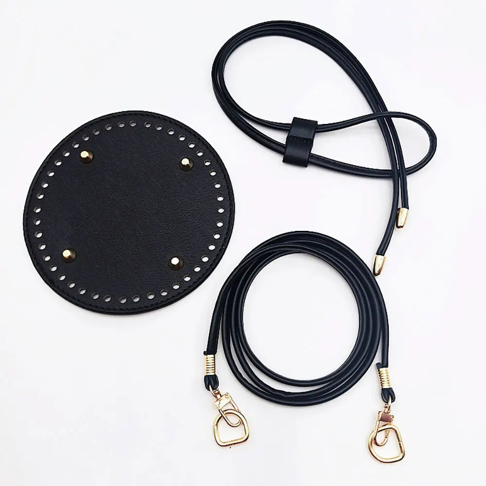 3Pcs DIY Purse Making Kit with Chain PU Leather Bucket Bag Base & Shoulder Strap Crochet Handbag Accessories ﻿ - 3Pcs Black R