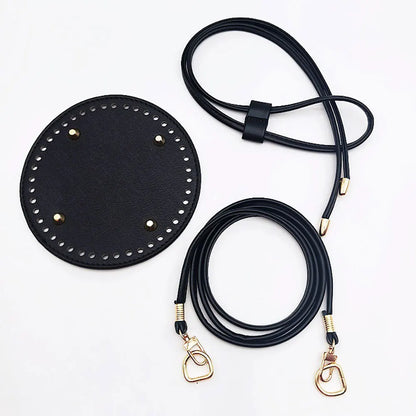3Pcs DIY Purse Making Kit with Chain PU Leather Bucket Bag Base & Shoulder Strap Crochet Handbag Accessories ﻿ - 3Pcs Black R