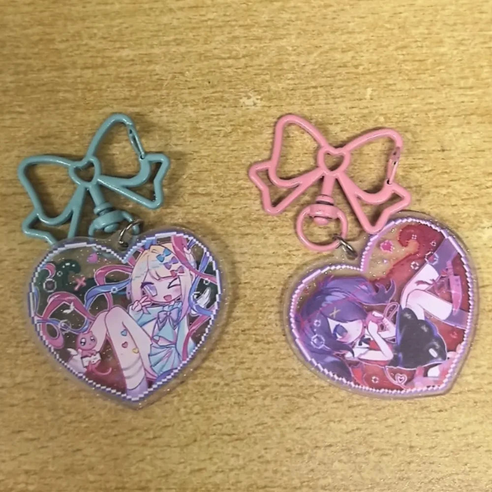 Game NEEDY GIRL OVERDOSE Rain Ame KAnge Cosplay Keychain Acrylic Key Chain Cartoon Figure Heart Pendant Keyring Bag Accessori