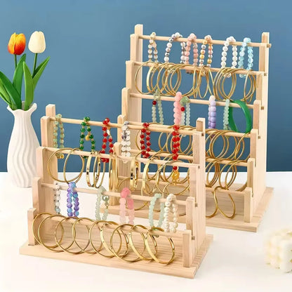 Vintage Wooden Bracelet Storage Rack, Stepped Bead Display Rack, Jewelry Storage Rack, Watch Hair Clip and Headband Display R