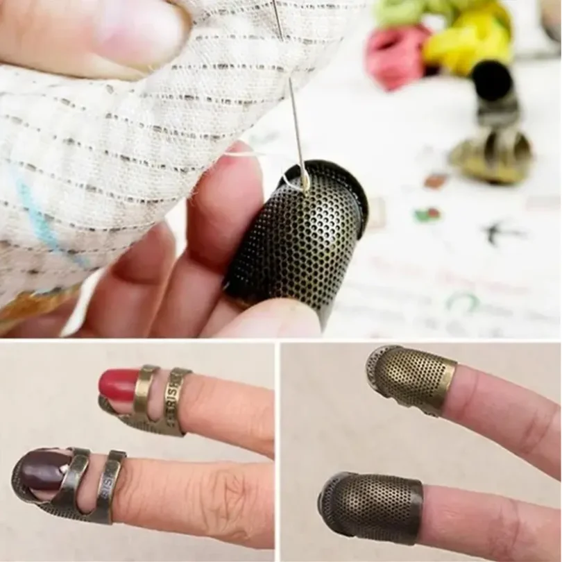 2PCS Vintage Adjustable Thimble Hand Sewing Thimble Ring Home Non-Slip Needle Press Finger Sleeve