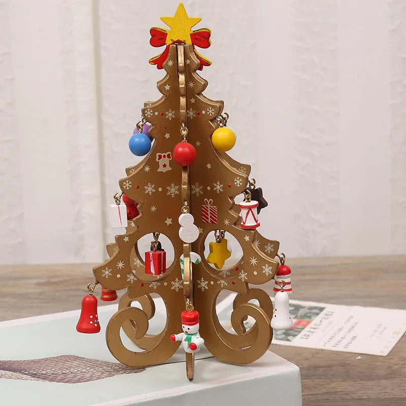1 Pcs Christmas Decorations Creative Wooden Christmas Tree Ornament Home Desktop Party Decor Xmas New Year Kids Gifts - Brown
