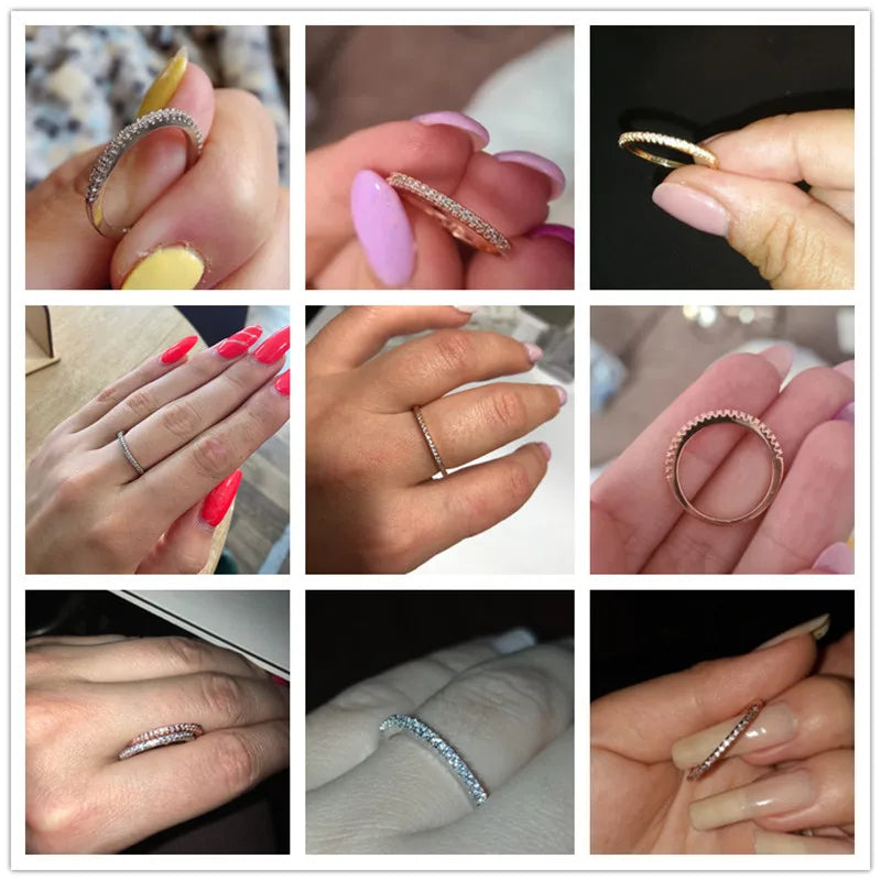 Huitan New Minimalist Thin Rings for Women Wedding Brilliant Cubic Zircon Versatile Female Finger Ring Jewelry