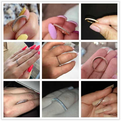 Huitan New Minimalist Thin Rings for Women Wedding Brilliant Cubic Zircon Versatile Female Finger Ring Jewelry