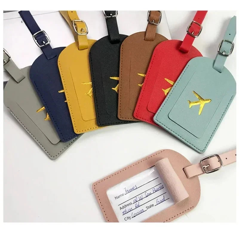 Stamped Leather Business Luggage Tag Suitcase Address Label Luggage Boarding Case Label Name ID Address Clip Travel Accessori