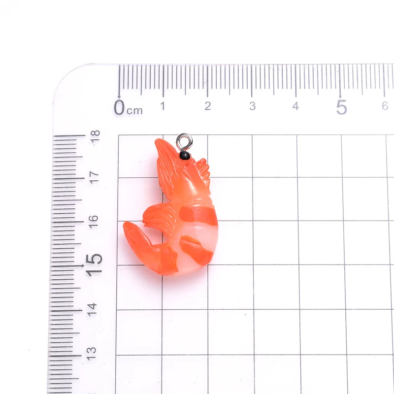 10Pcs Cute 3D Design Simulation Lobster Shrimp Resin Pendants Acrylic Cartoon Food Animal Charms for Jewelry Making Necklace
