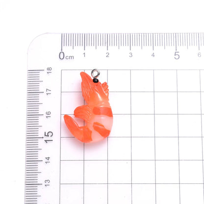 10Pcs Cute 3D Design Simulation Lobster Shrimp Resin Pendants Acrylic Cartoon Food Animal Charms for Jewelry Making Necklace