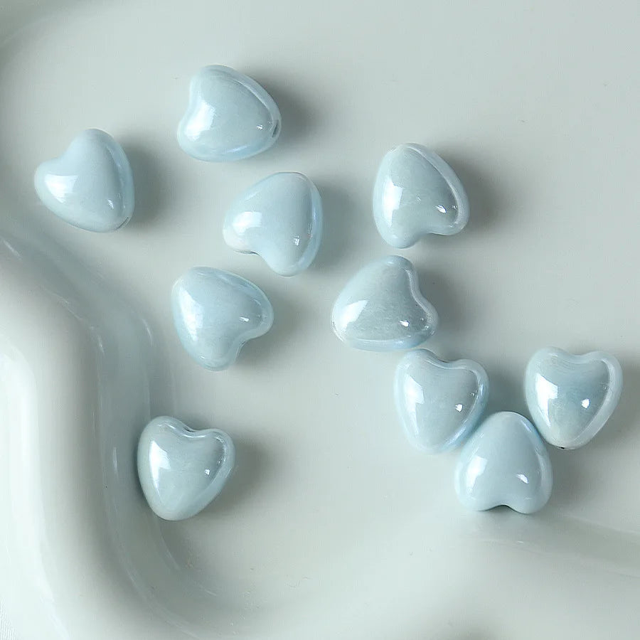 10pcs 12mm Heart Shape Shiny Glossy Ceramic Beads Porcelain Loose Spacer Beads for Jewelry Making DIY Bracelet Necklace Craft