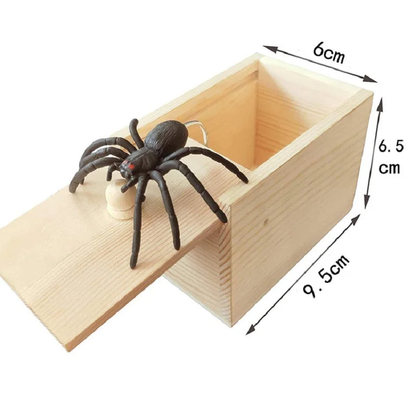 Spider Prank Box Pop Out Rubber Spider Handmade Wood Scare Box Party Game Surprise Joke Funny Trick Toy for Kids Halloween Gi
