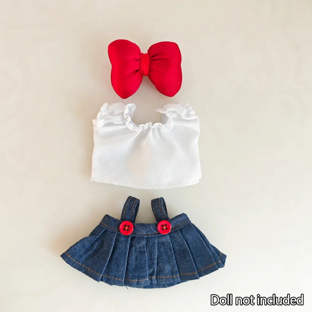 Mini Doll'S Clothes Outfit Accessories for 15-17cm Ropa Labubu & 10cm Cotton Doll Love Hoodie Pink Yarn Skirt Clothing no dol