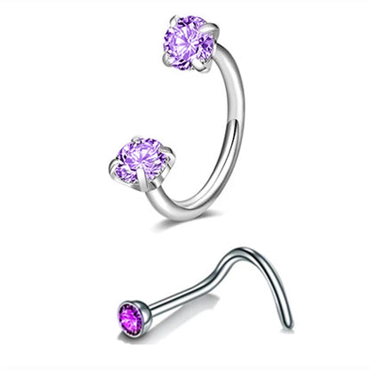 6/2pcs Horseshoe Nose Rings With L-Shape Nose Stud, Stainless Steel Rianbow CZ Nose Ring,, Lip Eyebrow Helix Ear Piercing - 2