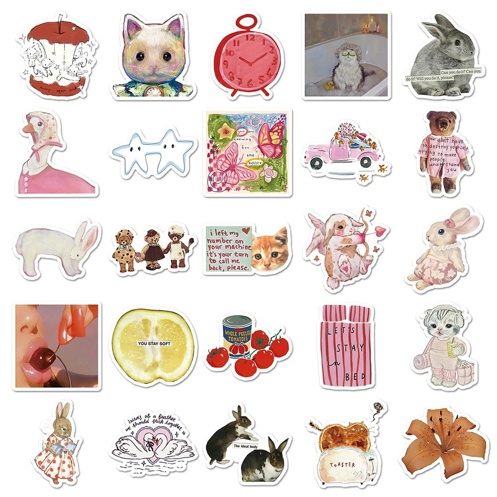 10/30/50pcs Vintage Cute Animal Pattern Stickers Funny Cartoon Creative Sticker Laptop Luggage Phone Graffiti Decals Decorati