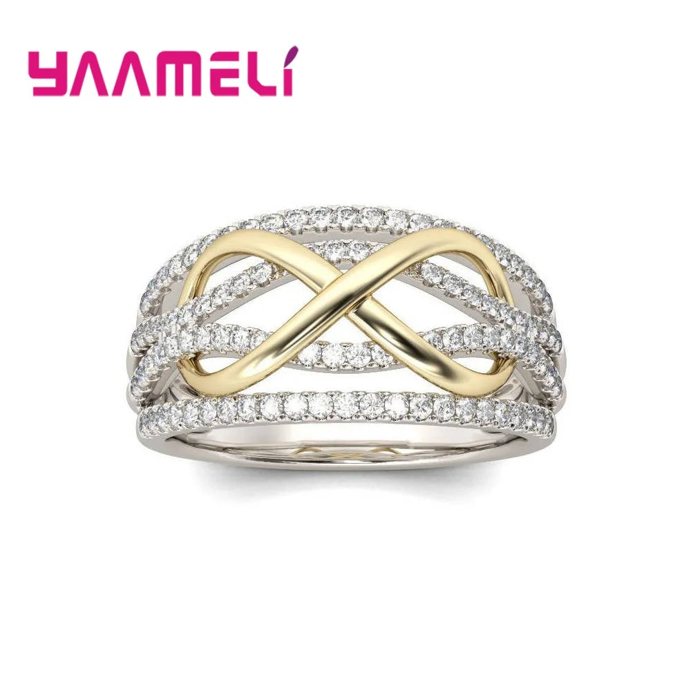 Infinity Love Ring 925 Sterling Silver Color Shining Cubic Zircon Bowknot Letter 8 Eternity Promise Jewelry for Woman Girlfri