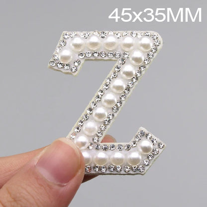 26 English Letters Pearl Rhinestone Patches For Clothes A-Z Alphabet Pearl Rhinestones Applique Sew On/Glue On Patches DIY Na