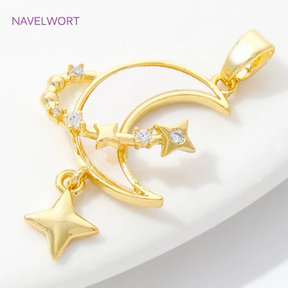Pendants For Necklace Accessories 18K Gold Plated Brass Inlaid Zircon Moon/Star Charm Pendant DIY Jewelry Making Supplies
