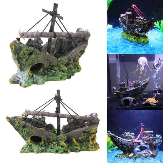 Aquarium Fish Tank Decorations Landscape Pirate Ship Wreck Ship Vintage Resin Design Boat Aquarium Accessories Home Decoratio