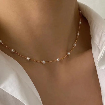 New Beads Women's Neck Chain Kpop Pearl Choker Necklace Gold Color Goth Chocker Jewelry On The Neck Pendant 2022 Collar For G