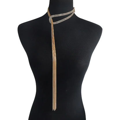 Rhinestone Snake Lariat Necklace Women Long Tassel Y‑Shaped Necklace Gold Adjustable Chain Party Statement Neck Jewelry