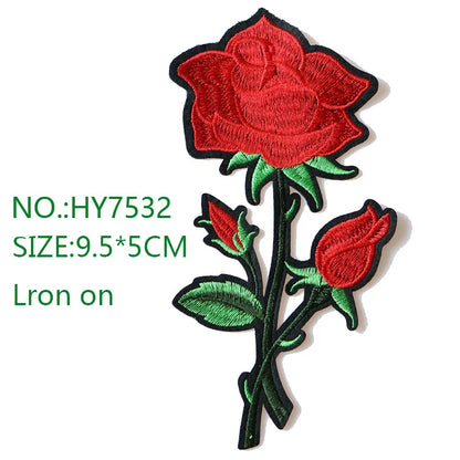 Rose with Leaves in Love Embroidered Iron on Patches for Clothing DIY Stripes Clothes Patchwork Sticker Custom Flowers Badges