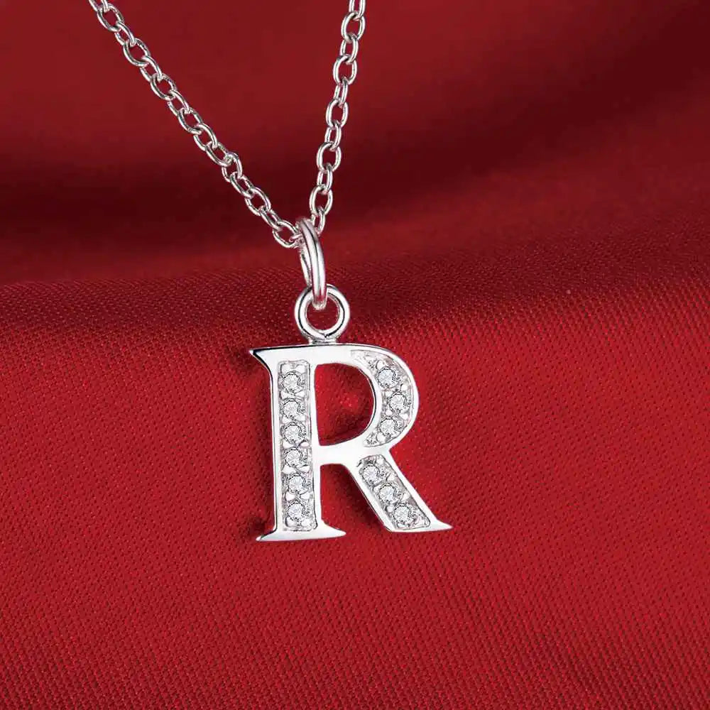 26 Letters 925 Sterling Silver Necklace Pendant Zircon For Women Exquisite Student Girlfriend Jewelry Accessories Wedding Gif