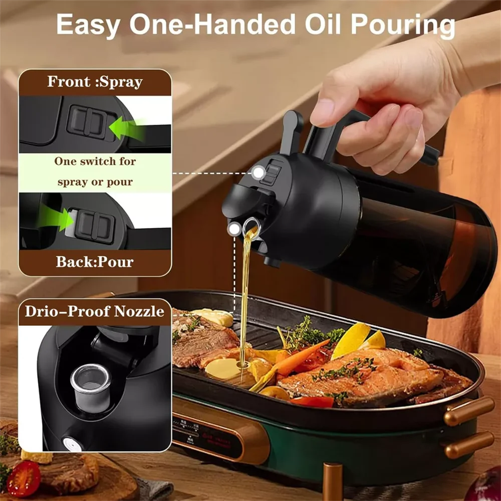 2-in-1 Glass Oil Dispenser & Sprayer - 16oz/470ml Leakproof Olive Oil Sprayer Bottle for Cooking, Air Fryer, BBQ, Baking, Sal