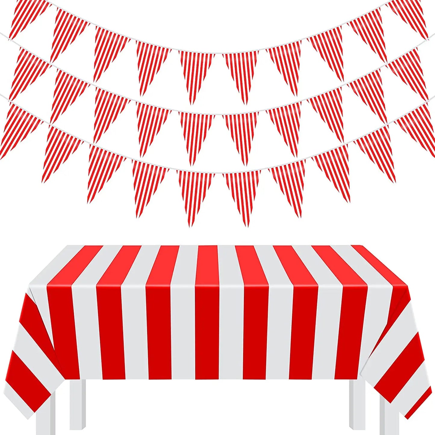 Circus Birthday Party Decor Red White Striped Disposable Tableware Sets Plates Cups PE Tablecloth Napkin Knives Forks Supplie