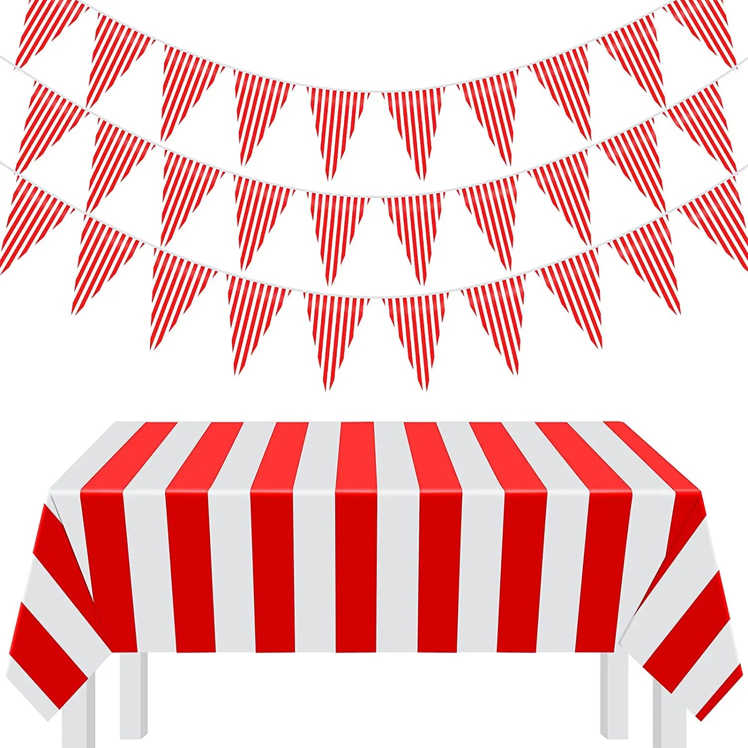 Circus Birthday Party Decor Red White Striped Disposable Tableware Sets Plates Cups PE Tablecloth Napkin Knives Forks Supplie