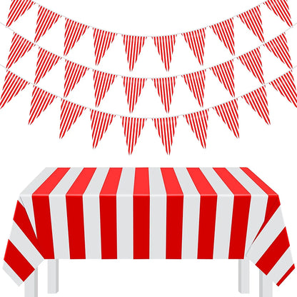 Circus Birthday Party Decor Red White Striped Disposable Tableware Sets Plates Cups PE Tablecloth Napkin Knives Forks Supplie