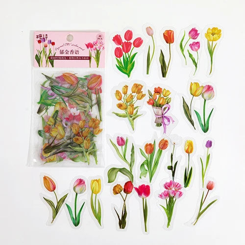 40pcs/bag Vintage Ginkgo leaves flowers PET sticker package DIY diary decoration sticker album scrapbooking - N