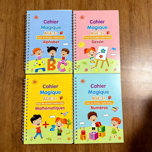 4 French Calligraphy Practice Sets, Alphabet And Number Workbook, French Beginner Activity Copybook