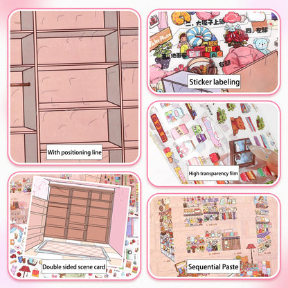 Extra-Large Vintage Grocery Store Scene Stickers, Miniature Stickers for Product Storage Series, 3D DIY Decorative Collage St