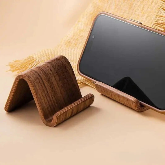 Simple Creative Solid Wood Phone Holder Black Walnut Phone Stand Business Card Display Rack Home Office Desktop Decoration