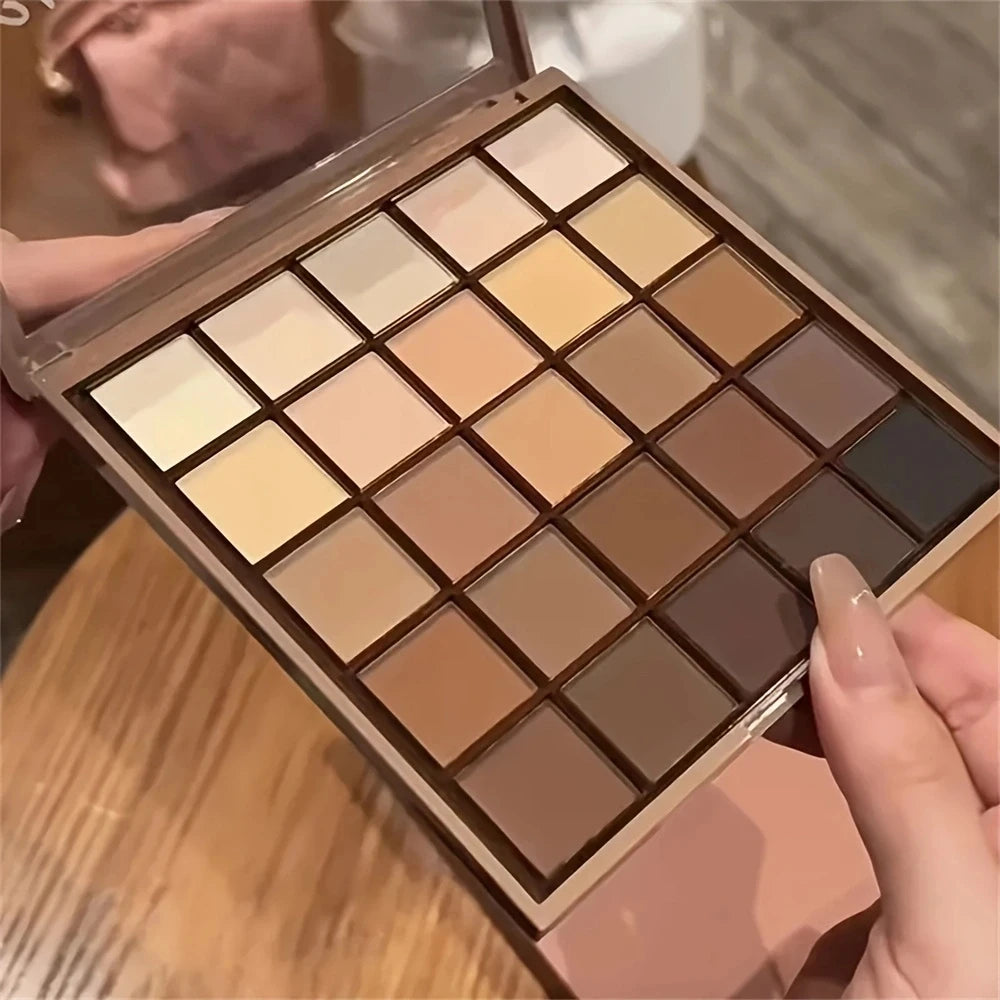 25-Color Eyeshadow Palette - Neutral Gray and Brown Earth Tones, Coffee and Chocolate-Style Shades, Creating a Versatile, Nat