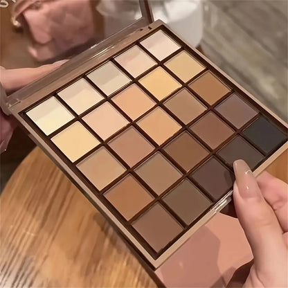25-Color Eyeshadow Palette - Neutral Gray and Brown Earth Tones, Coffee and Chocolate-Style Shades, Creating a Versatile, Nat