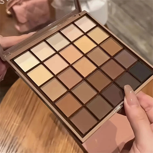 25-Color Eyeshadow Palette - Neutral Gray and Brown Earth Tones, Coffee and Chocolate-Style Shades, Creating a Versatile, Nat