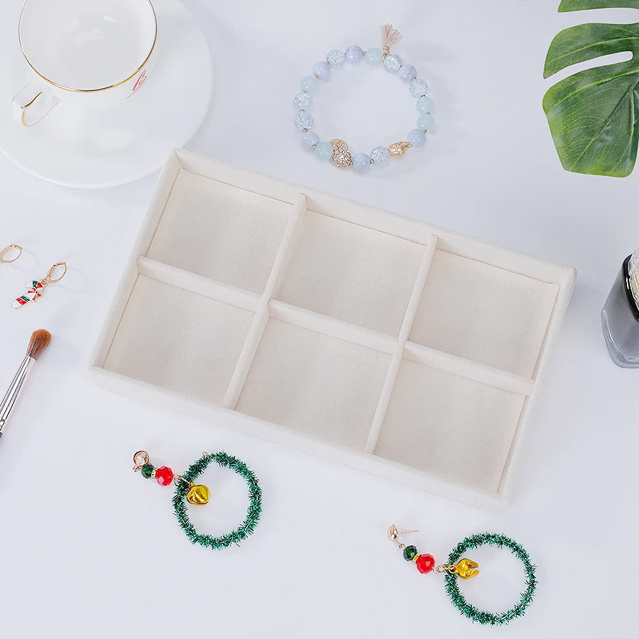1PC, Flocking Jewelry Box Jewelry Tray, Color: Beige - 6 grids pallet