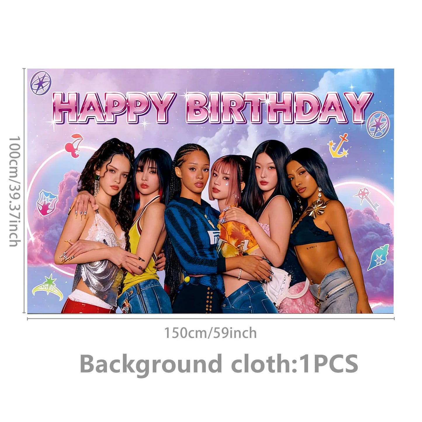 K-Katseye Birthday Decoration Kpop Girl Group Napkin Balloon Cup Plate Tablecloth Banner For Girls Festival Party Fans Gift -