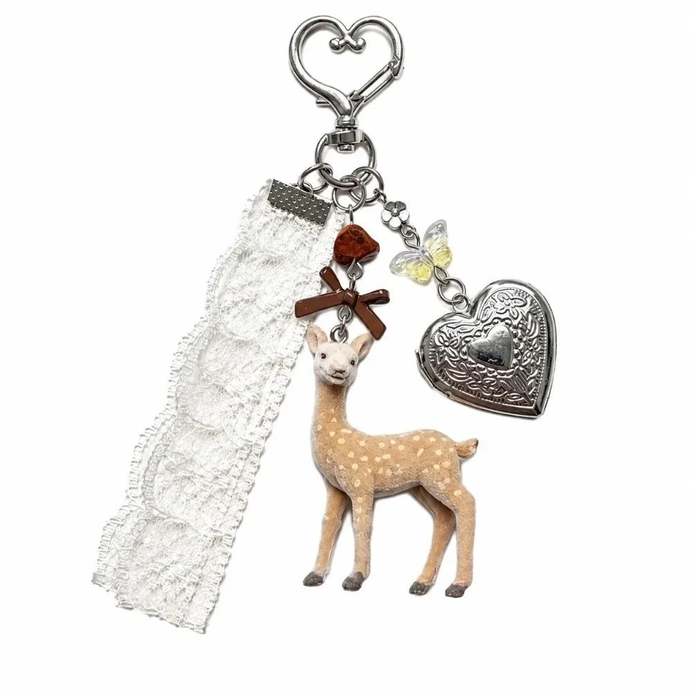 Cute Portable Deer Keychain 11.5cm Length Korean Style Phone Charms Handmade DIY Bead Case - C1 A