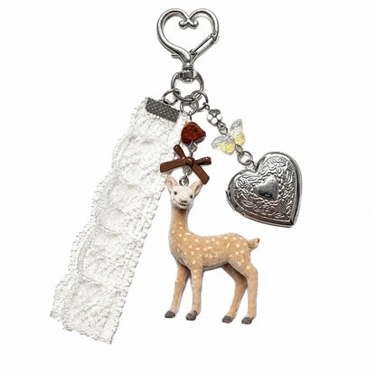 Cute Portable Deer Keychain 11.5cm Length Korean Style Phone Charms Handmade DIY Bead Case - C1 A
