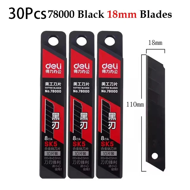 Deli Heavy Duty Utility Knife Black SK5 Carbon Steel Blades 9mm/18mm Auto-Retractable Box Cutter Sharp for Cardboard Cartons 