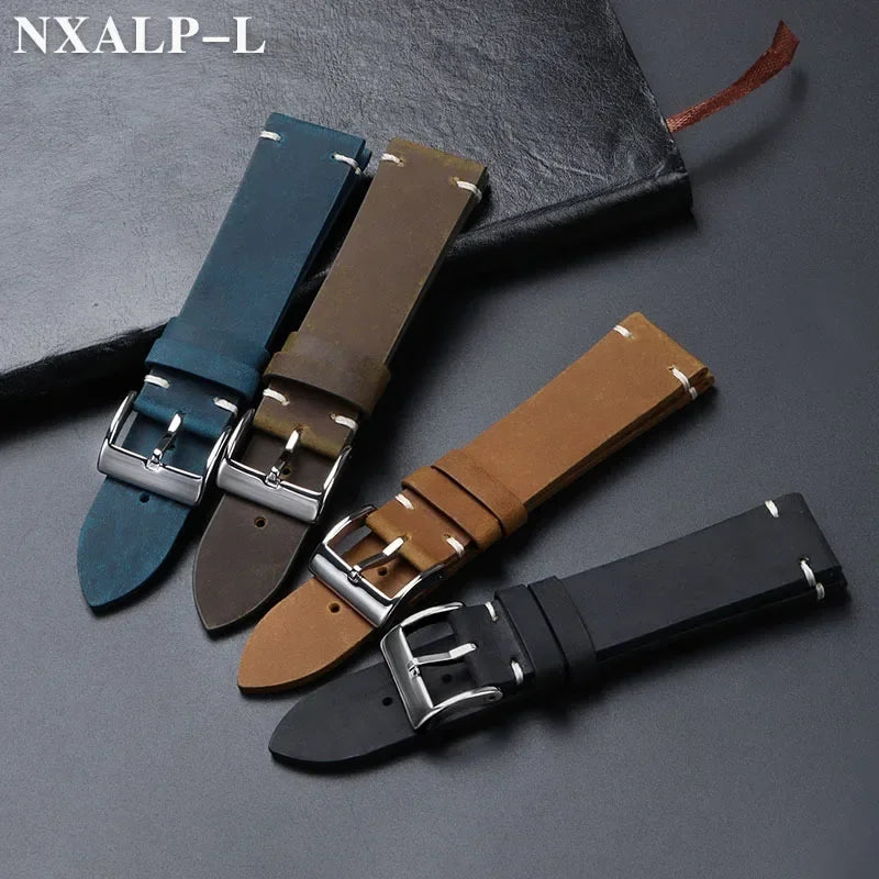 Vintage Oil Wax Leather Watch Band 18mm 20mm 21mm 22mm Handmade Stitching Cowhide Strap for Omega for Seiko Smartwatch Wristb