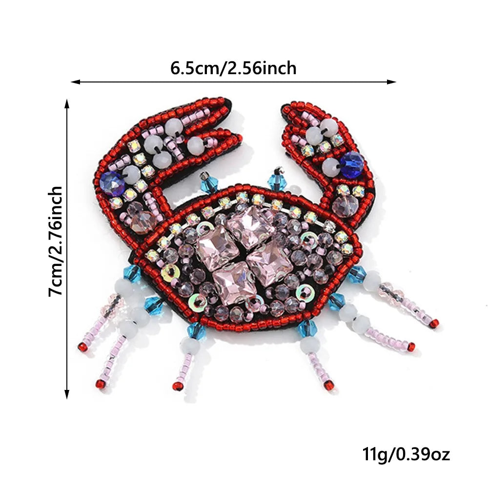 3D Marine Animal Patches Seahorse Crab Beaded Patches Starfish Handmade Cartoon Patches For DIY Craft & Cloth Decoration - Cr
