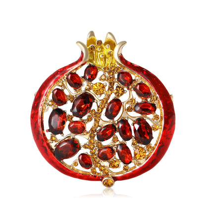 Beaut&Berry Luxury Rhinestone Pomegranate Brooches for Women Enamel Fruit Plant Pins Casual Party Accessories New Gifts Frien