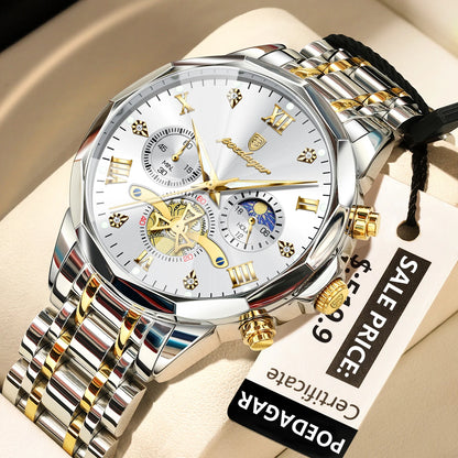 POEDAGAR Luxury Men Watch Top Original Waterproof Luminous Chronograph Man Wristwatch Stainless Steel Quartz Men's Watches Re