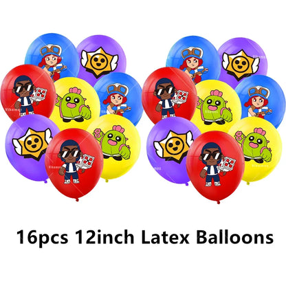 Battle Balloons Happy Birthday Banner Fight Game Party Decoration Brawled Background Cake Topper Disposable Tableware Keychai
