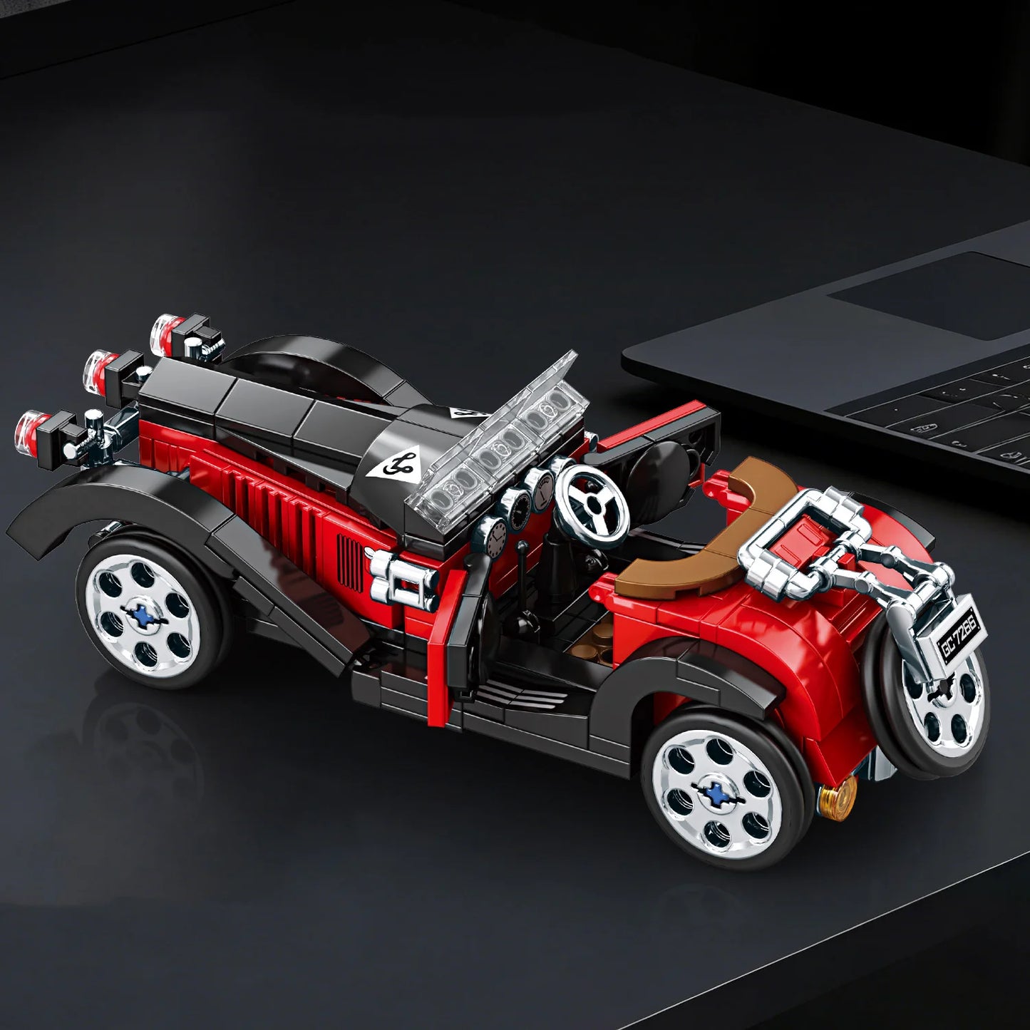 Vintage Classic Car Building Blocks, Retro Roadster Model Bricks with Display Stand, DIY Assembled Collectible Toy Gift