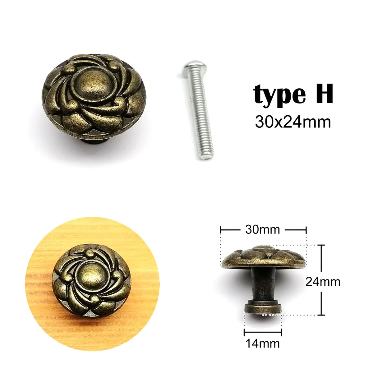 Antique brass Vintage Round Flower Furniture Cabinet Cupboard Dresser Chest Closet Drawer Door Window Handle Pull Knob - H Di