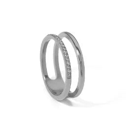 Stainless Steel Ring for Women Inlaid Zircon Rings Waterproof Romantic Fashion Jewelry - A20 Silver / 7