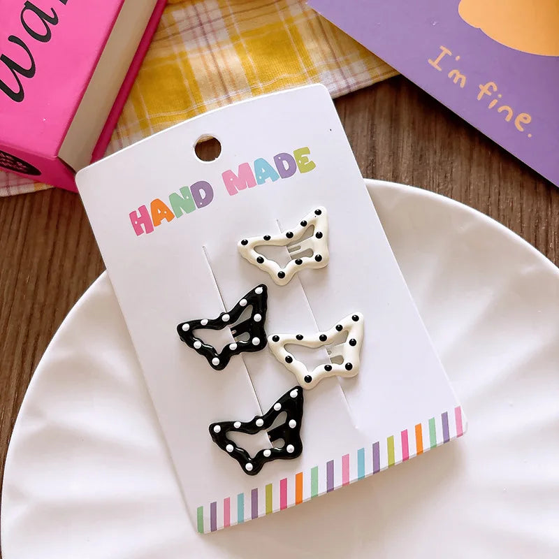 Rhinestone Vintage Polka Dot Star Hair Clips Set Japanese Sweet Girlish Heart Geometric Flyaway BB Clips Kids Versatile Hairp