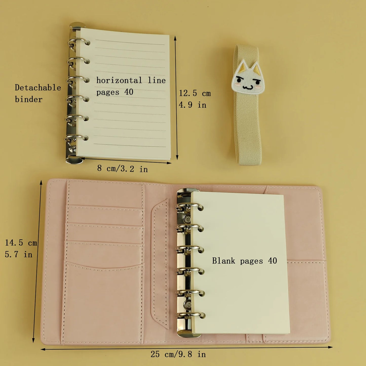 2 Binders A7 Notebook Detachable Loose-Leaf Dark Brown Notepad Portable Faux Leather Schedule Planner, With 80 Pages - notebo